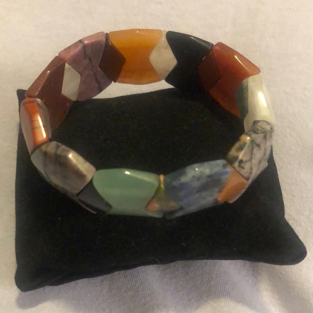 Multicolored genuine stone stretch bracelet